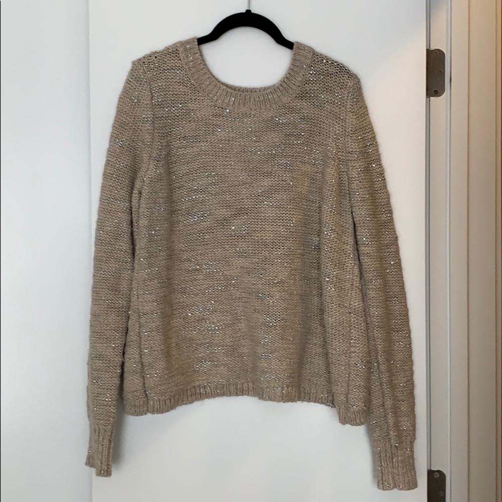 Open back tan and metallic sweater